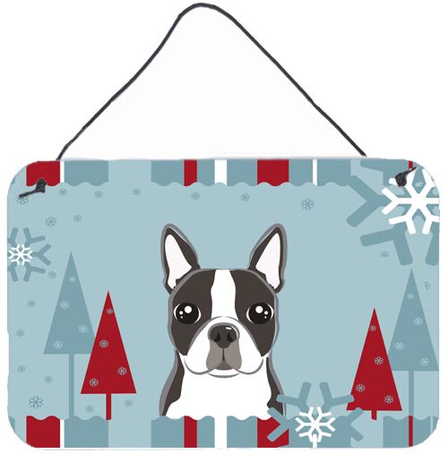 Winter Holiday Boston Terrier Wall or Door Hanging Prints BB1699DS812 by Caroline&#39;s Treasures