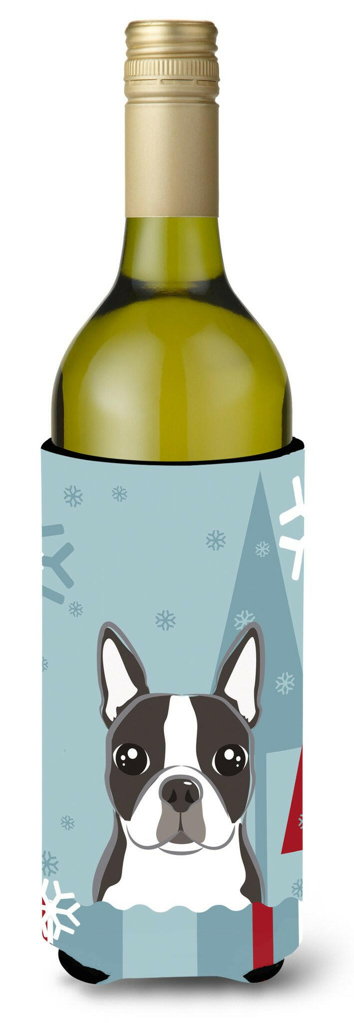 Winter Holiday Boston Terrier Wine Bottle Beverage Insulator Hugger BB1699LITERK by Caroline&#39;s Treasures