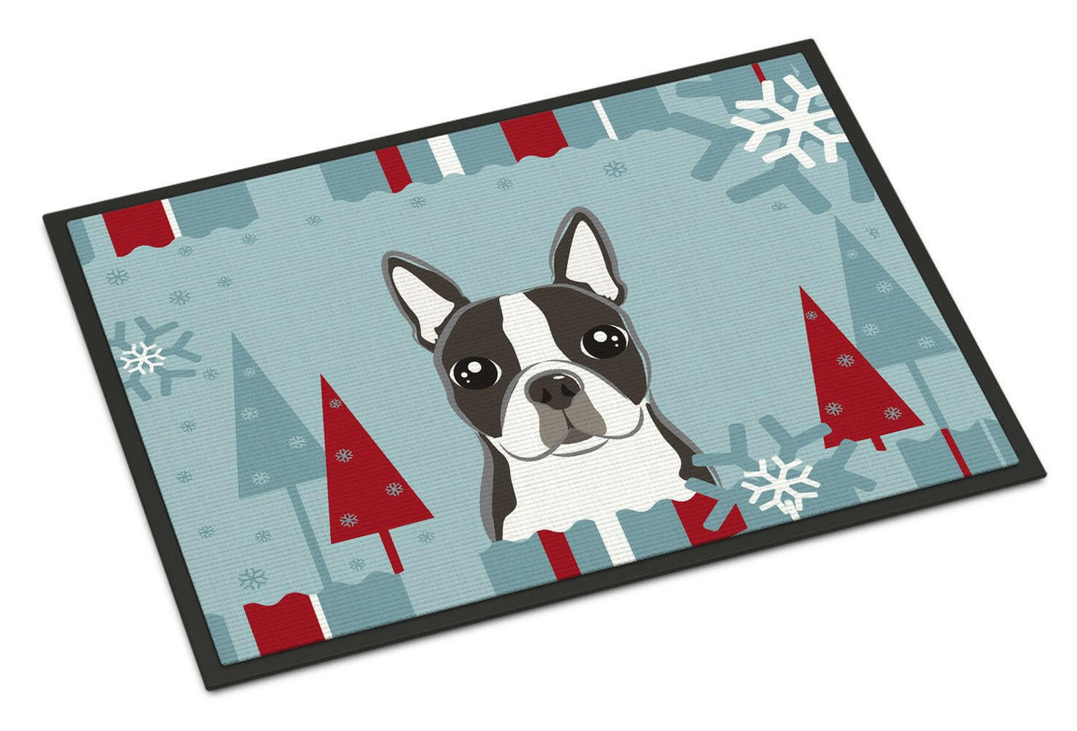 Winter Holiday Boston Terrier Indoor or Outdoor Mat 18x27 BB1699MAT - the-store.com