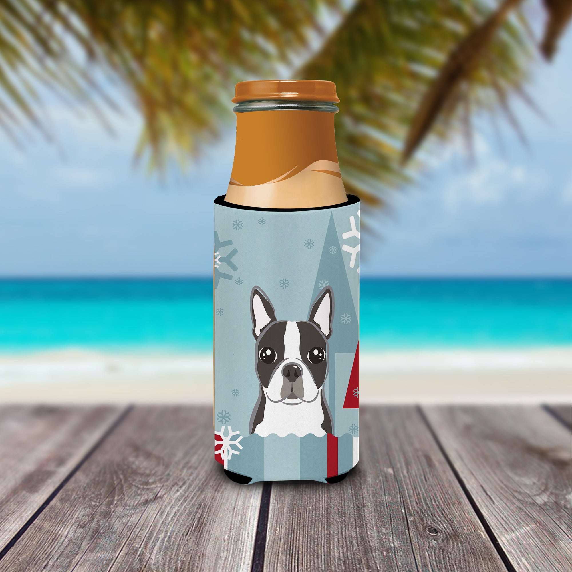 Winter Holiday Boston Terrier Ultra Beverage Insulators for slim cans BB1699MUK