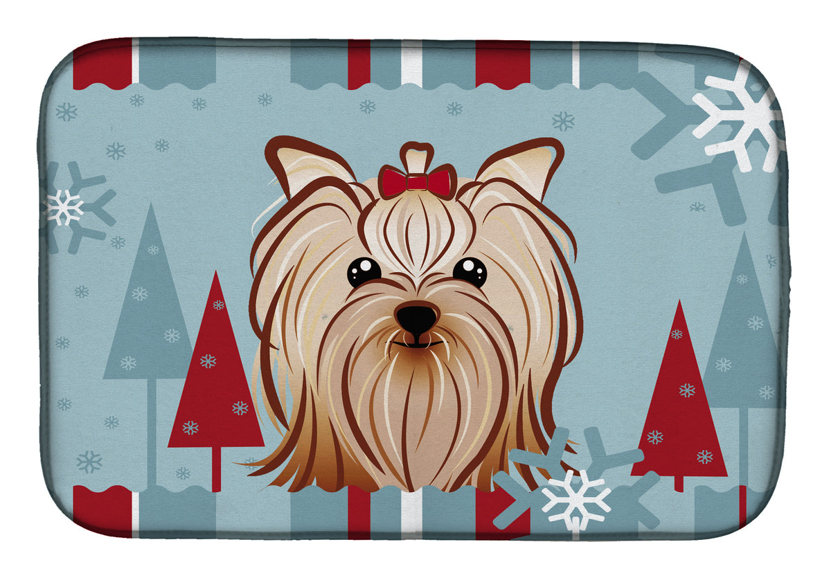 Winter Holiday Yorkie Yorkishire Terrier Dish Drying Mat BB1700DDM