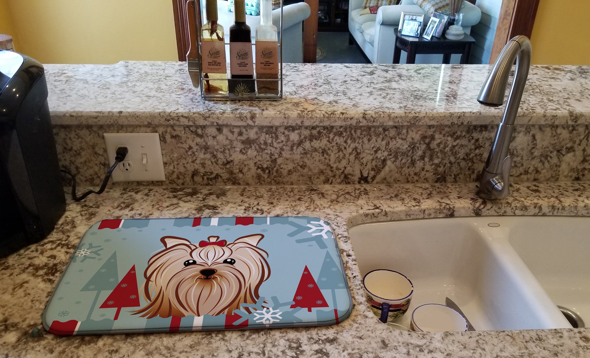 Winter Holiday Yorkie Yorkishire Terrier Dish Drying Mat BB1700DDM  the-store.com.