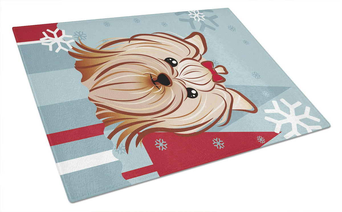 Winter Holiday Yorkie Yorkshire Terrier Glass Cutting Board Large BB1700LCB by Caroline&#39;s Treasures