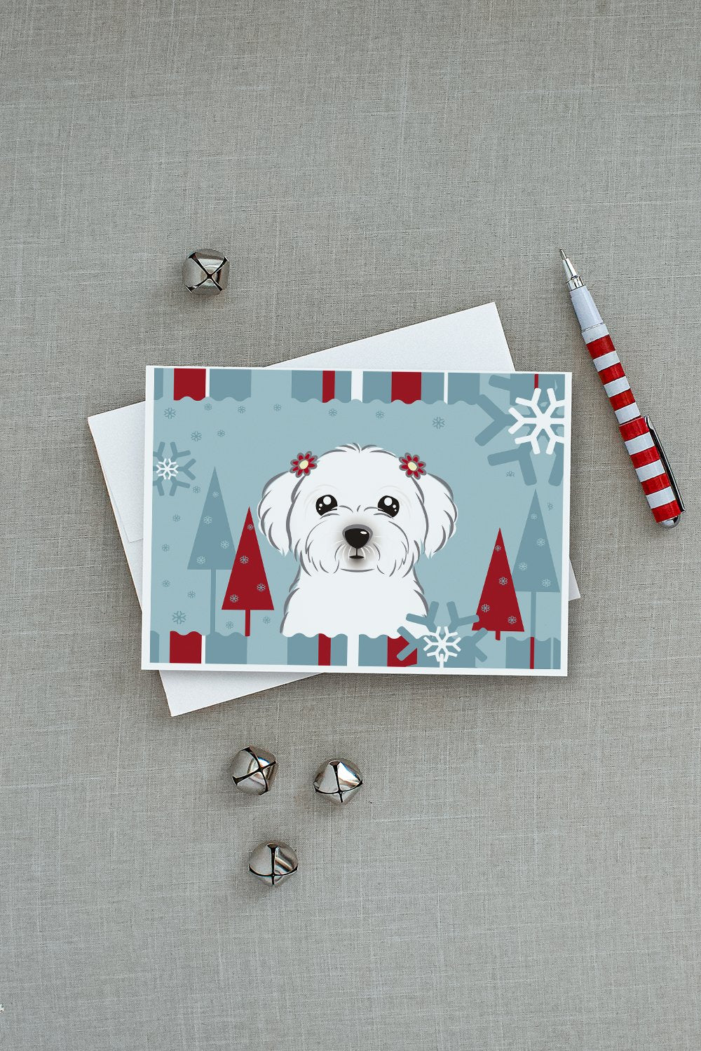 Winter Holiday Maltese Greeting Cards and Envelopes Pack of 8 - the-store.com