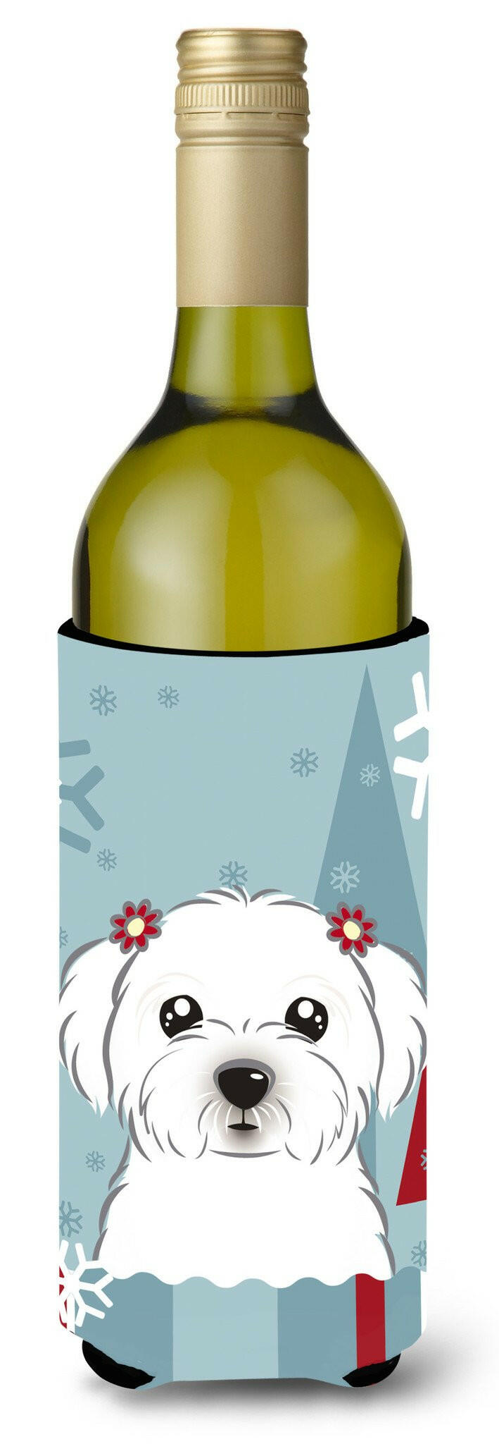 Winter Holiday Maltese Wine Bottle Beverage Insulator Hugger BB1704LITERK by Caroline&#39;s Treasures