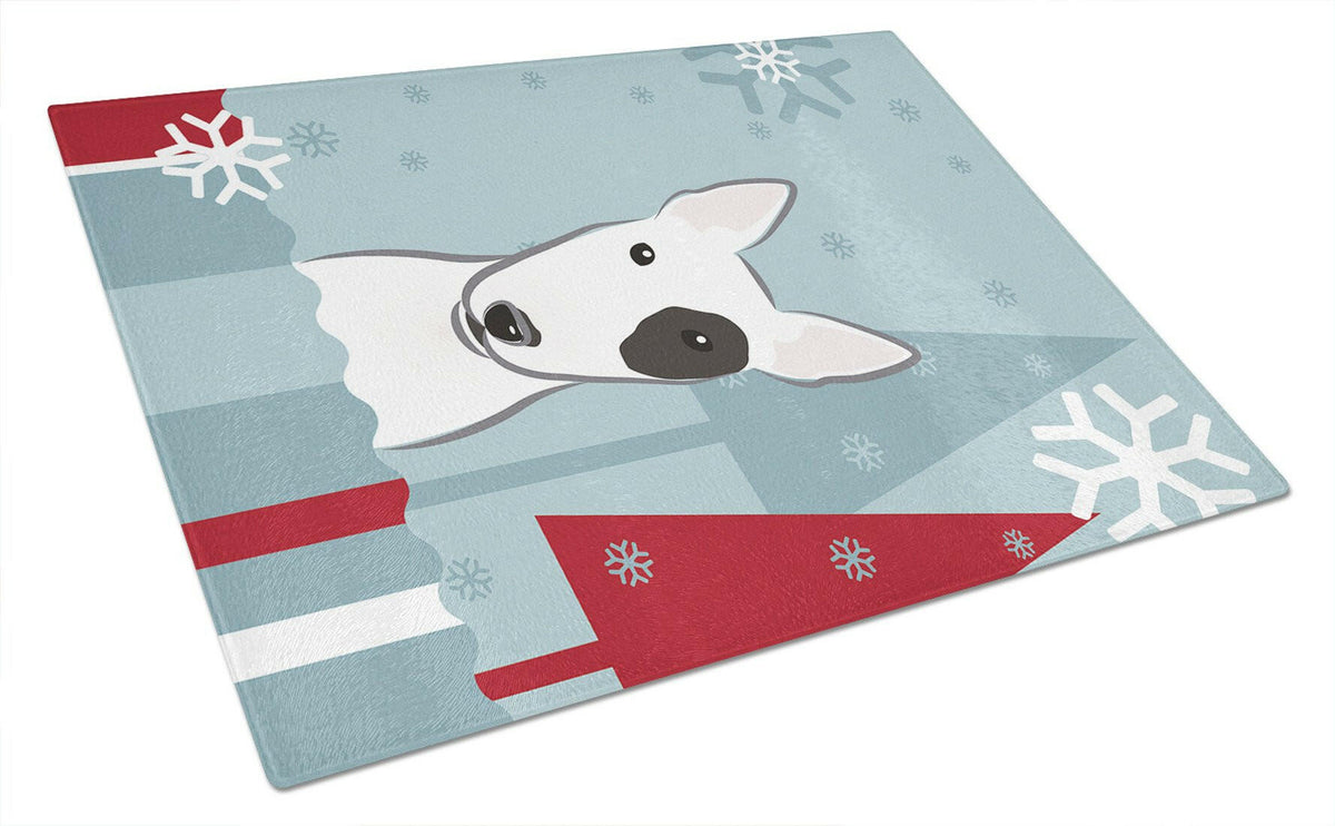 Winter Holiday Bull Terrier Glass Cutting Board Large BB1705LCB by Caroline&#39;s Treasures