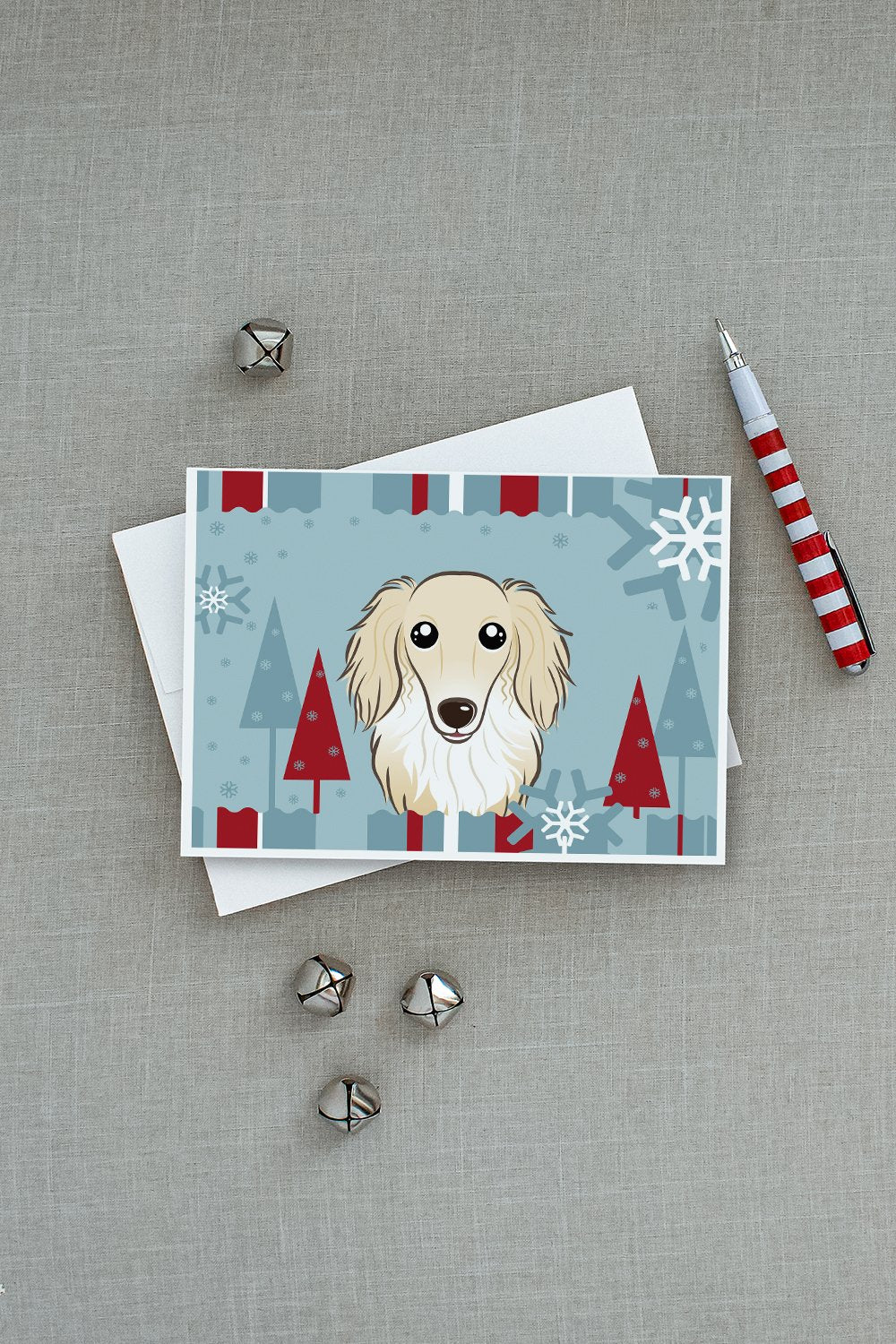 Winter Holiday Longhair Creme Dachshund Greeting Cards and Envelopes Pack of 8 - the-store.com