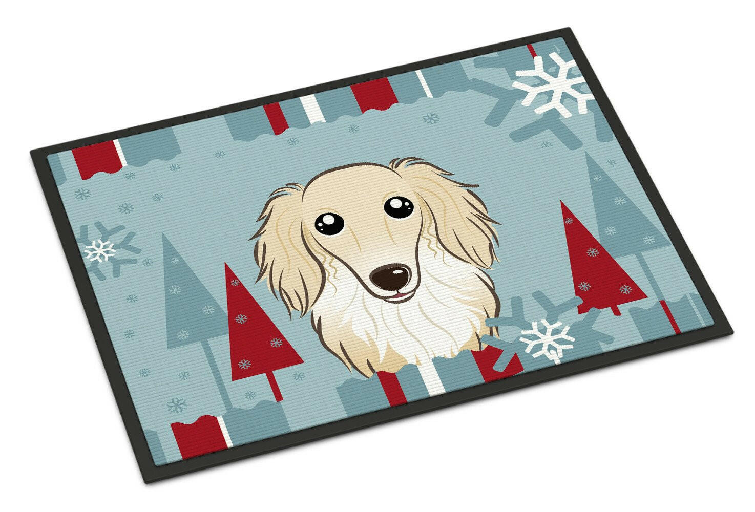 Winter Holiday Longhair Creme Dachshund Indoor or Outdoor Mat 24x36 BB1708JMAT - the-store.com