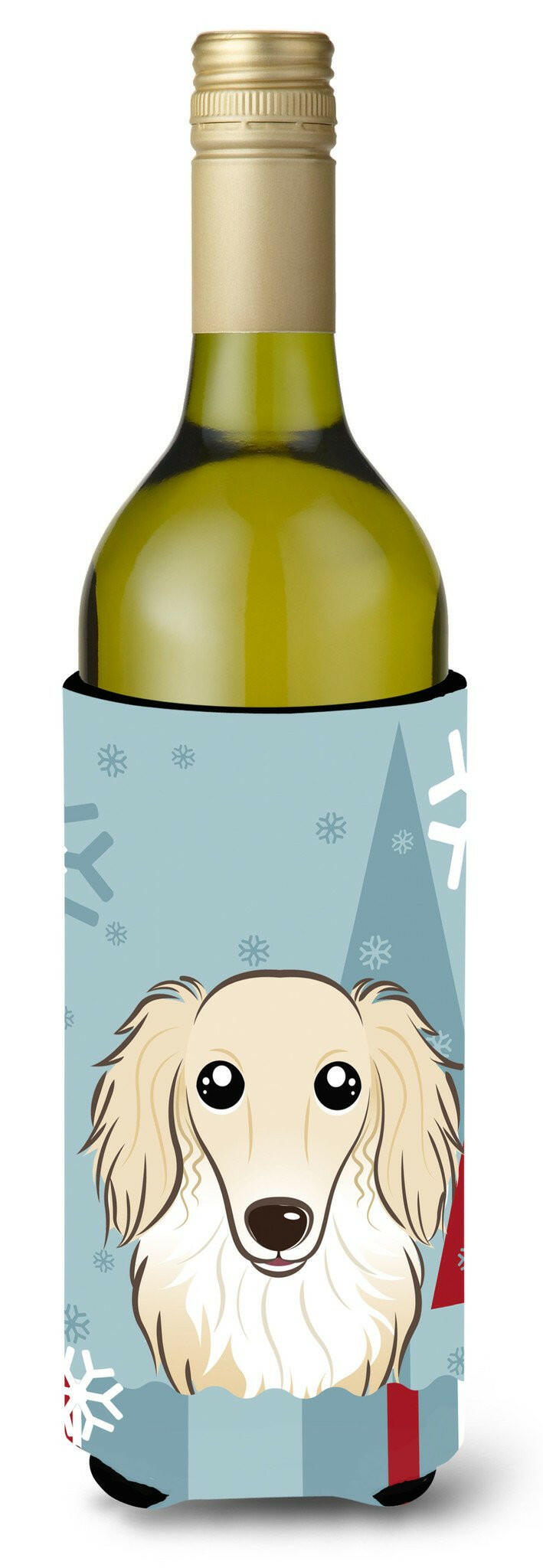 Winter Holiday Longhair Creme Dachshund Wine Bottle Beverage Insulator Hugger BB1708LITERK by Caroline&#39;s Treasures