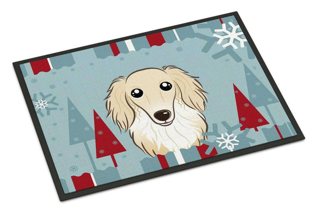 Winter Holiday Longhair Creme Dachshund Indoor or Outdoor Mat 18x27 BB1708MAT - the-store.com