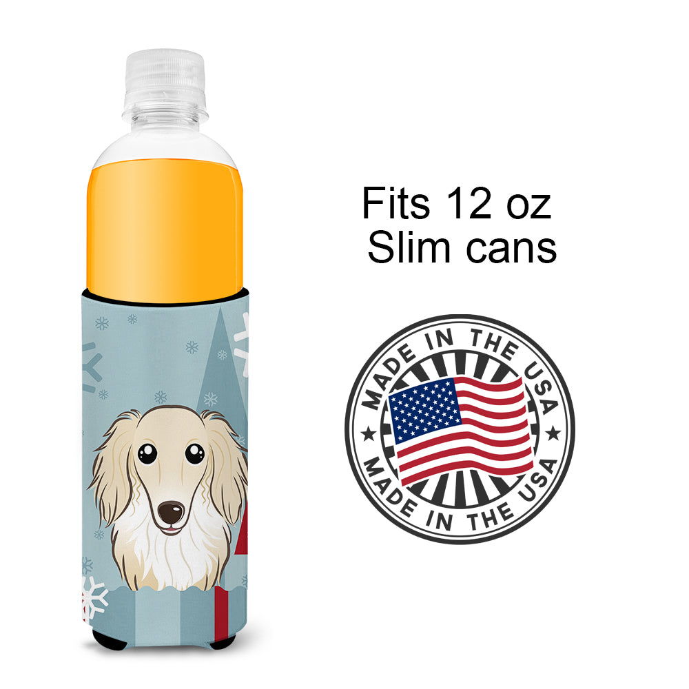 Winter Holiday Longhair Creme Dachshund Ultra Beverage Insulators for slim cans BB1708MUK