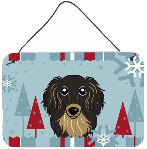 Winter Holiday Longhair Black and Tan Dachshund Wall or Door Hanging Prints BB1709DS812 by Caroline's Treasures