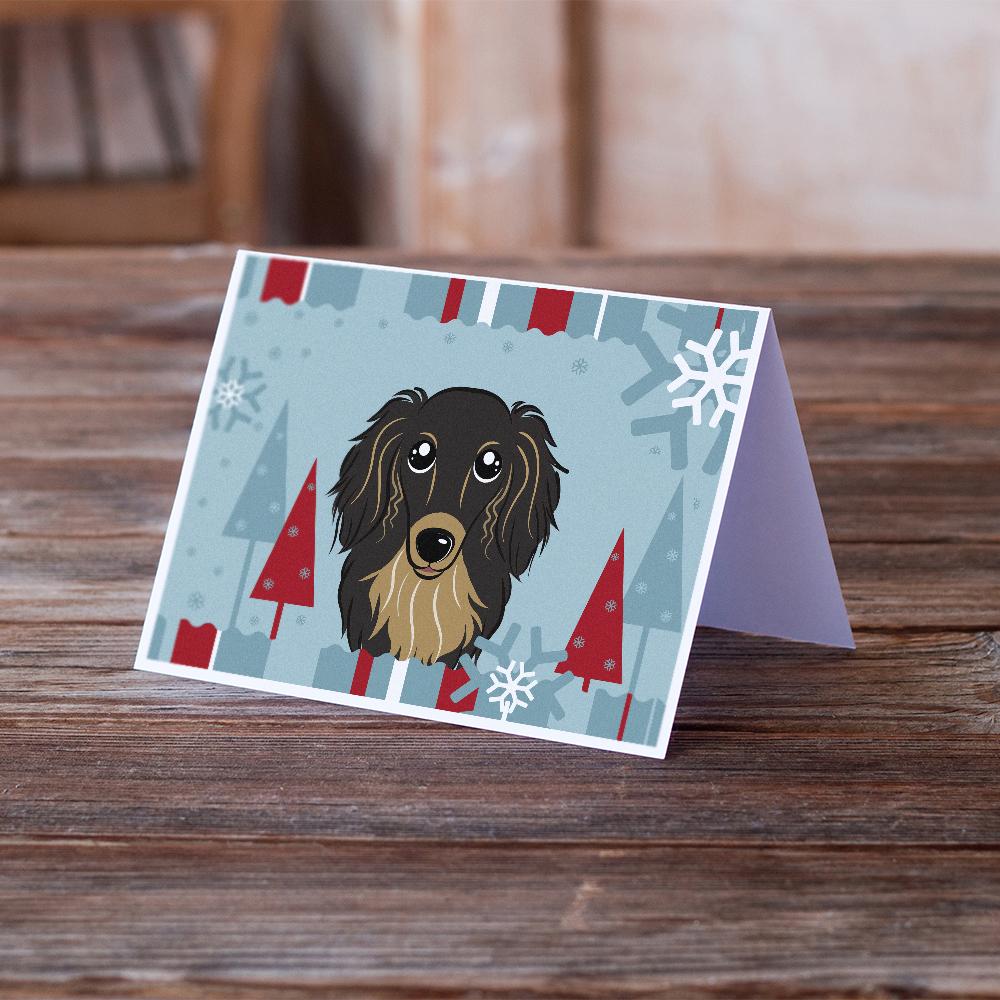 Buy this Winter Holiday Longhair Black and Tan Dachshund Greeting Cards and Envelopes Pack of 8