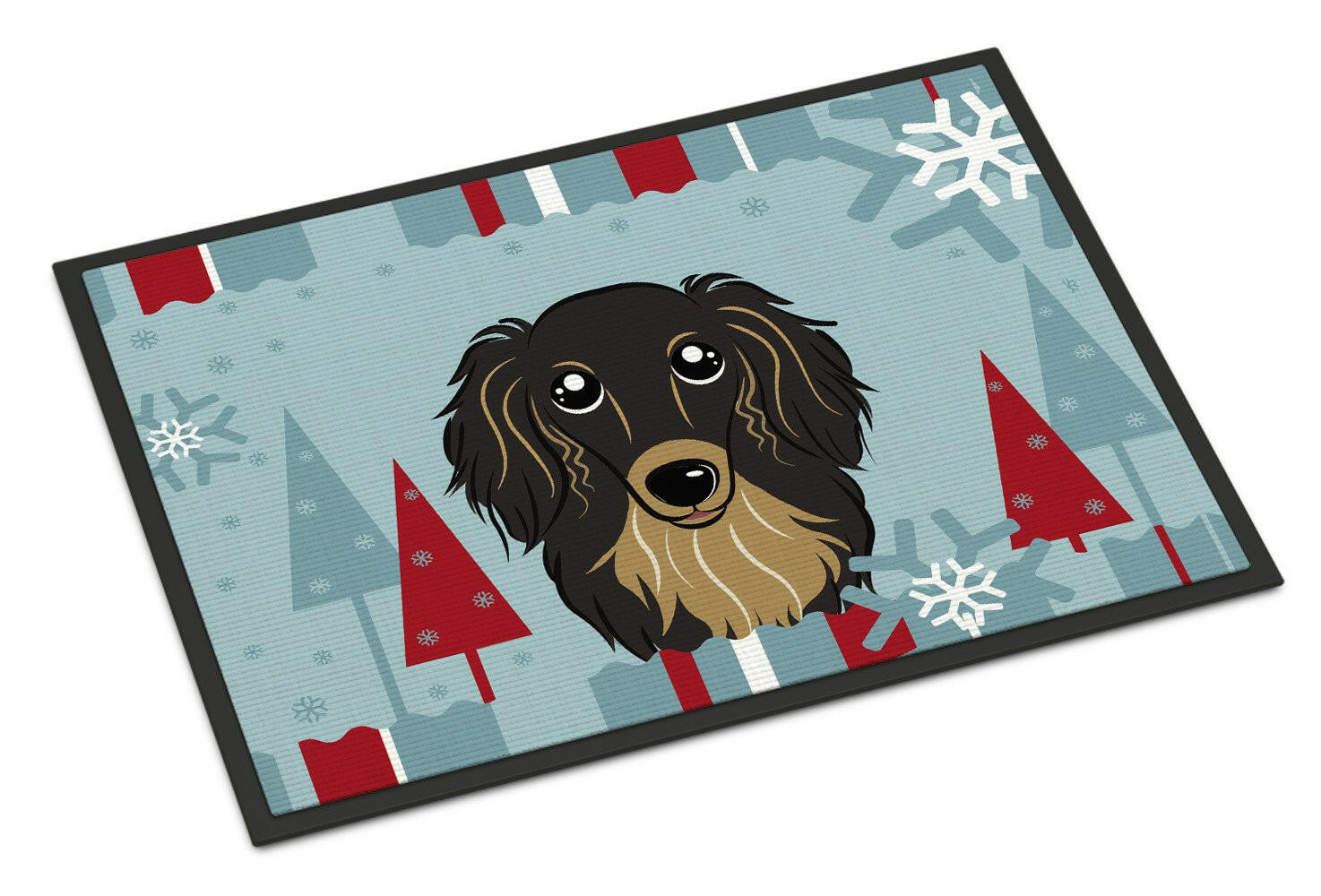 Winter Holiday Longhair Black and Tan Dachshund Indoor or Outdoor Mat 24x36 BB1709JMAT - the-store.com