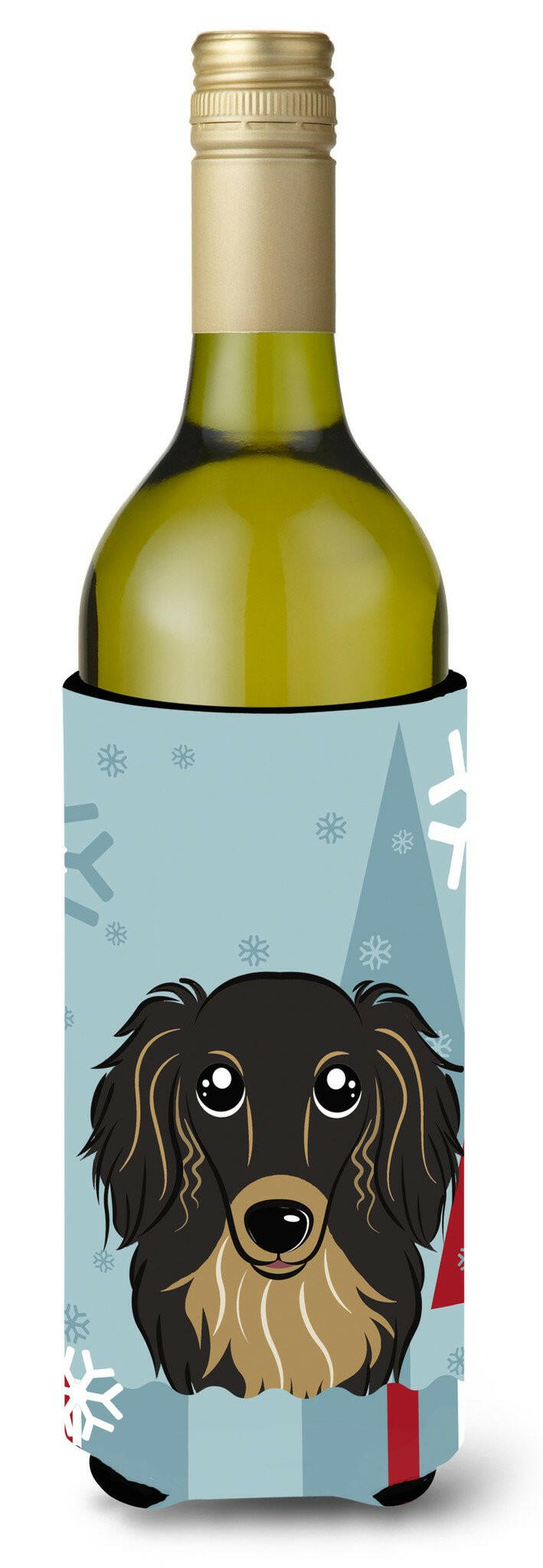 Winter Holiday Longhair Black and Tan Dachshund Wine Bottle Beverage Insulator Hugger BB1709LITERK by Caroline&#39;s Treasures
