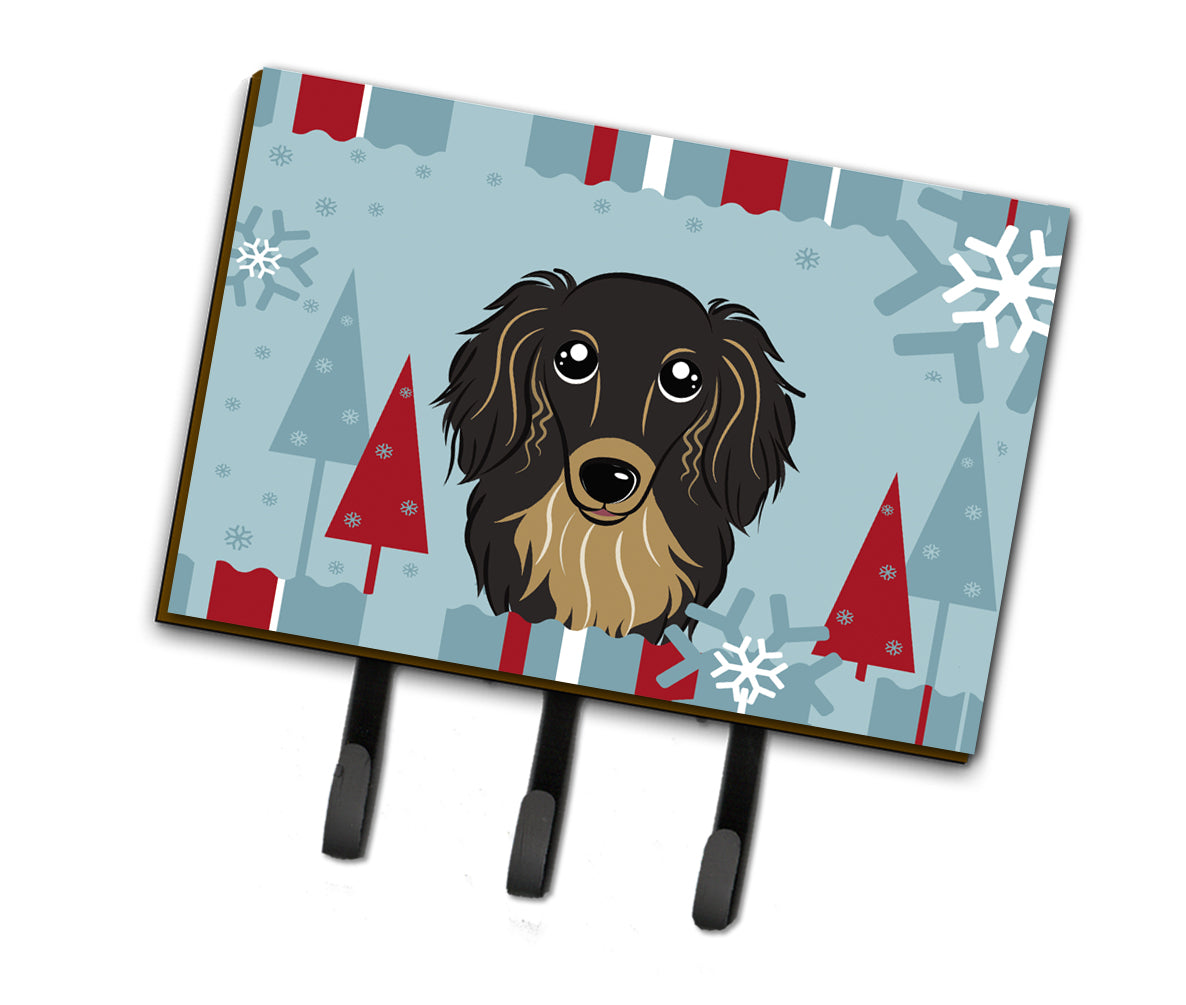 Winter Holiday Longhair Black and Tan Dachshund Leash or Key Holder BB1709TH68  the-store.com.