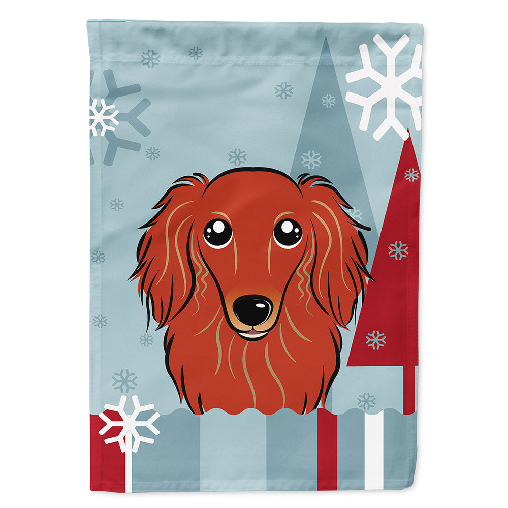 Winter Holiday Longhair Red Dachshund Flag Canvas House Size BB1710CHF  the-store.com.