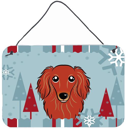 Winter Holiday Longhair Red Dachshund Wall or Door Hanging Prints BB1710DS812 by Caroline's Treasures