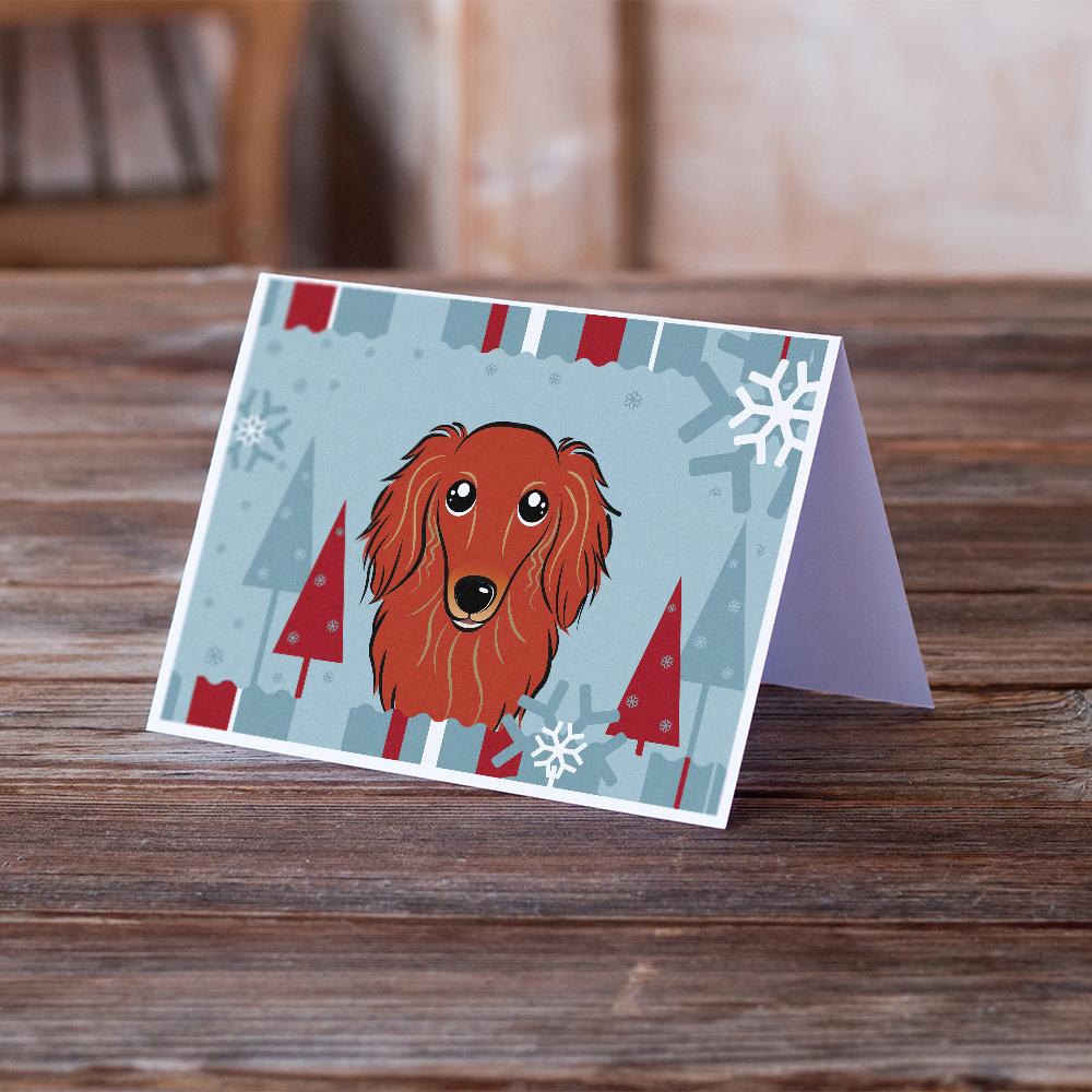 Buy this Winter Holiday Longhair Red Dachshund Greeting Cards and Envelopes Pack of 8