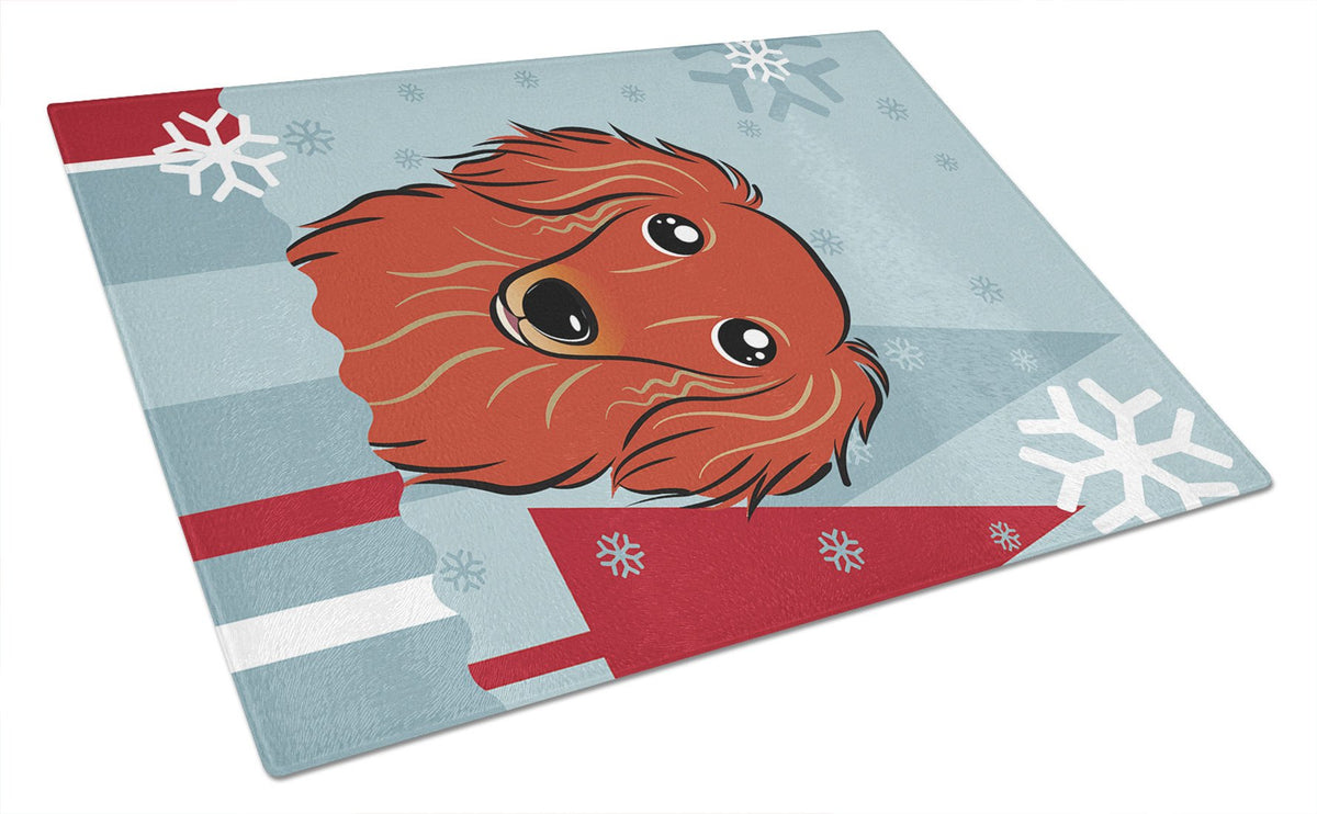 Winter Holiday Longhair Red Dachshund Glass Cutting Board Large BB1710LCB by Caroline&#39;s Treasures