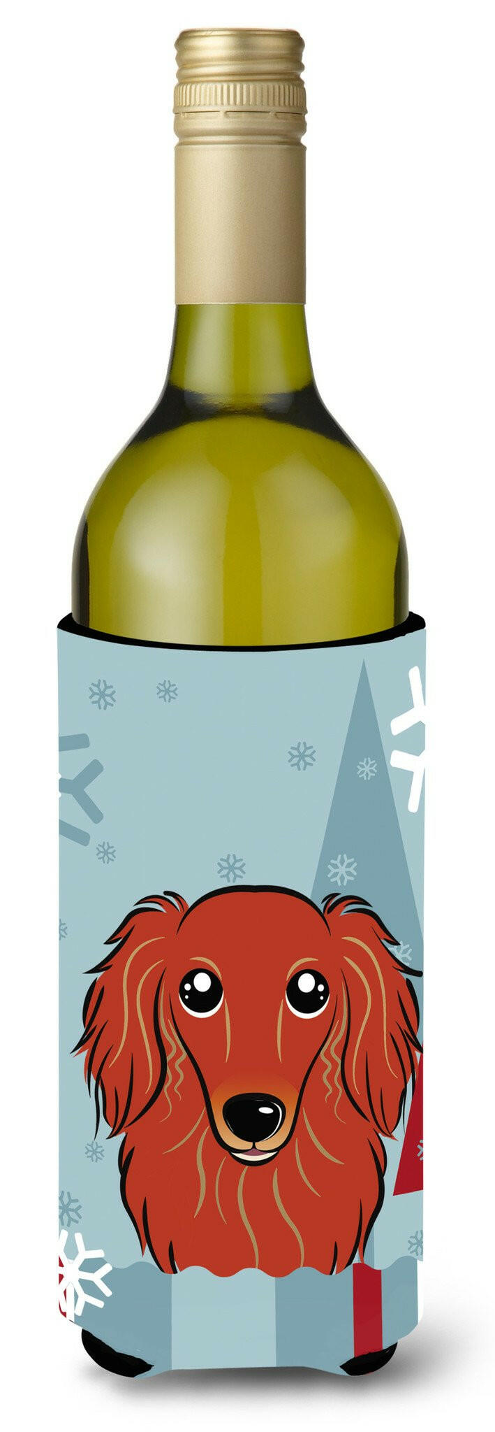 Winter Holiday Longhair Red Dachshund Wine Bottle Beverage Insulator Hugger BB1710LITERK by Caroline&#39;s Treasures