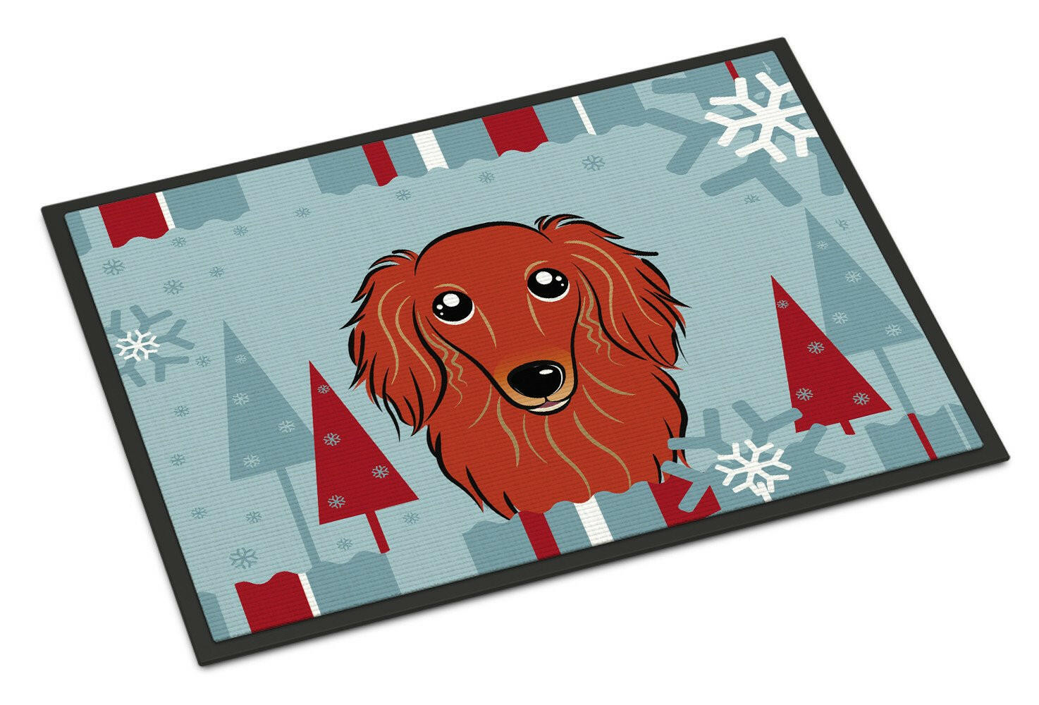 Winter Holiday Longhair Red Dachshund Indoor or Outdoor Mat 18x27 BB1710MAT - the-store.com