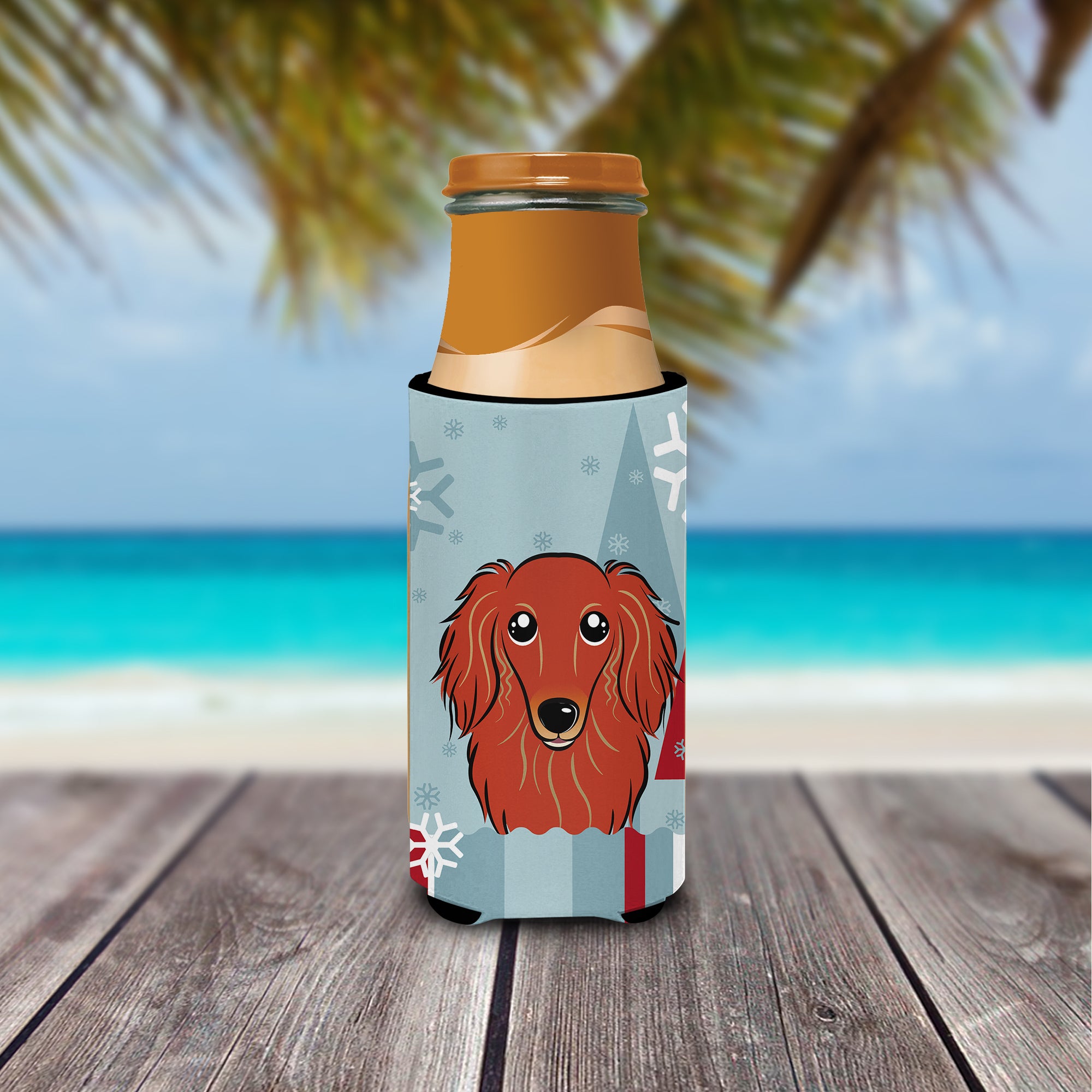 Winter Holiday Longhair Red Dachshund Ultra Beverage Insulators for slim cans BB1710MUK