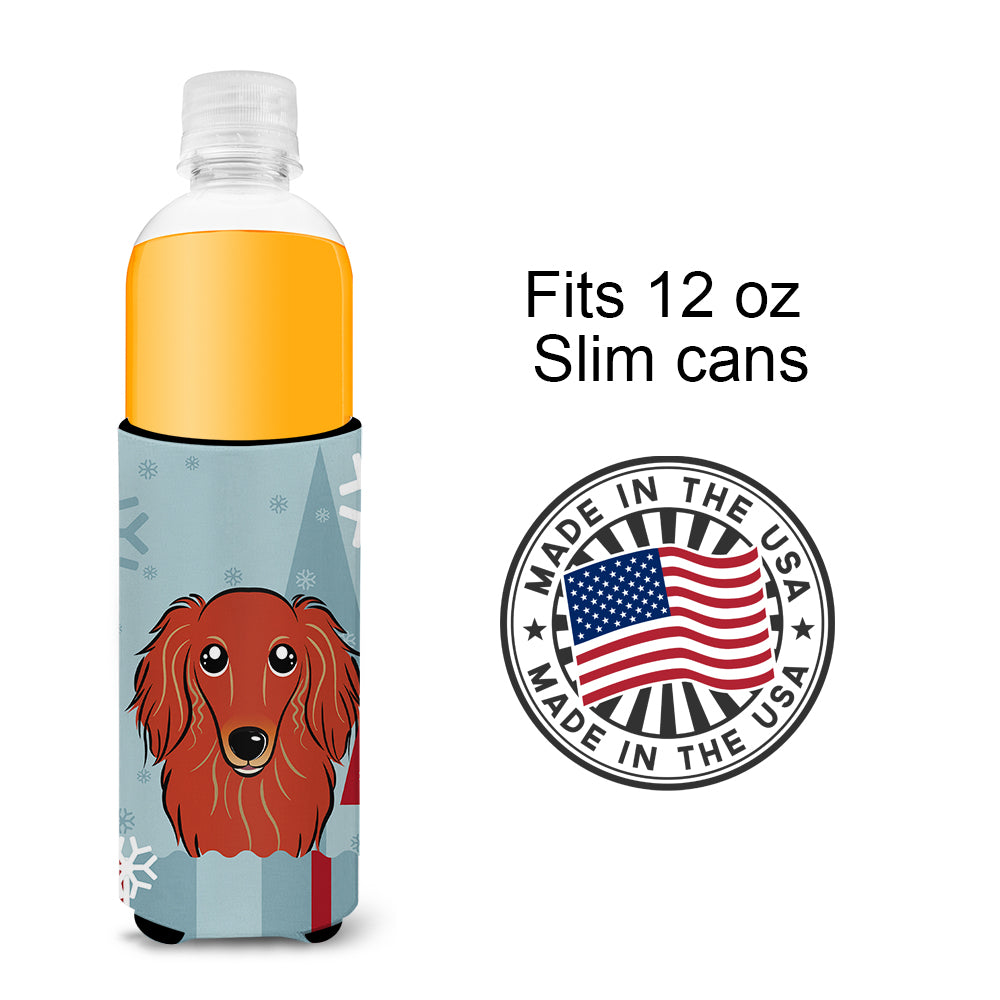 Winter Holiday Longhair Red Dachshund Ultra Beverage Insulators for slim cans BB1710MUK  the-store.com.