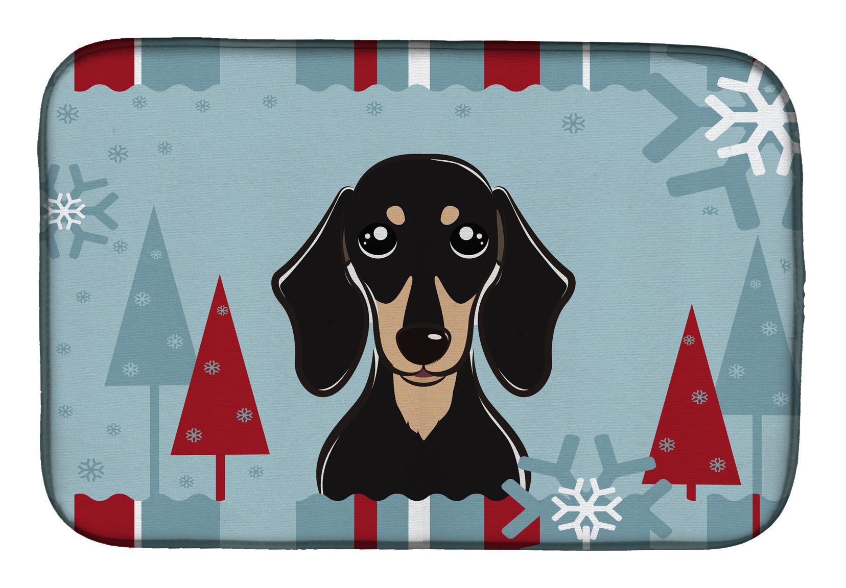 Winter Holiday Smooth Black and Tan Dachshund Dish Drying Mat BB1711DDM  the-store.com.