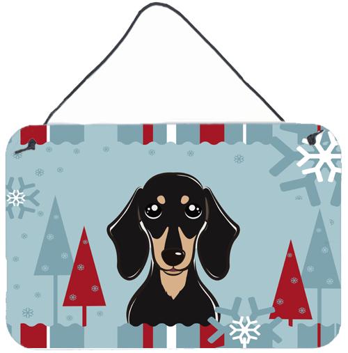 Winter Holiday Smooth Black and Tan Dachshund Wall or Door Hanging Prints BB1711DS812 by Caroline&#39;s Treasures