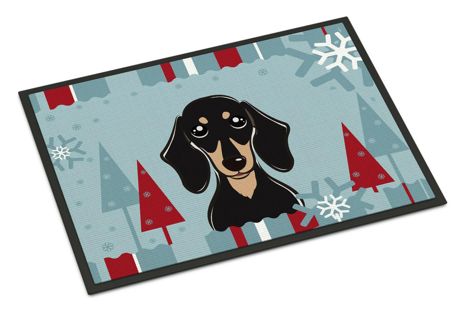 Winter Holiday Smooth Black and Tan Dachshund Indoor or Outdoor Mat 24x36 BB1711JMAT - the-store.com