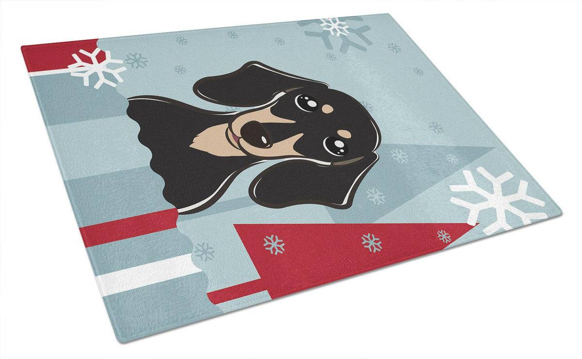 Winter Holiday Smooth Black and Tan Dachshund Glass Cutting Board Large BB1711LCB by Caroline&#39;s Treasures