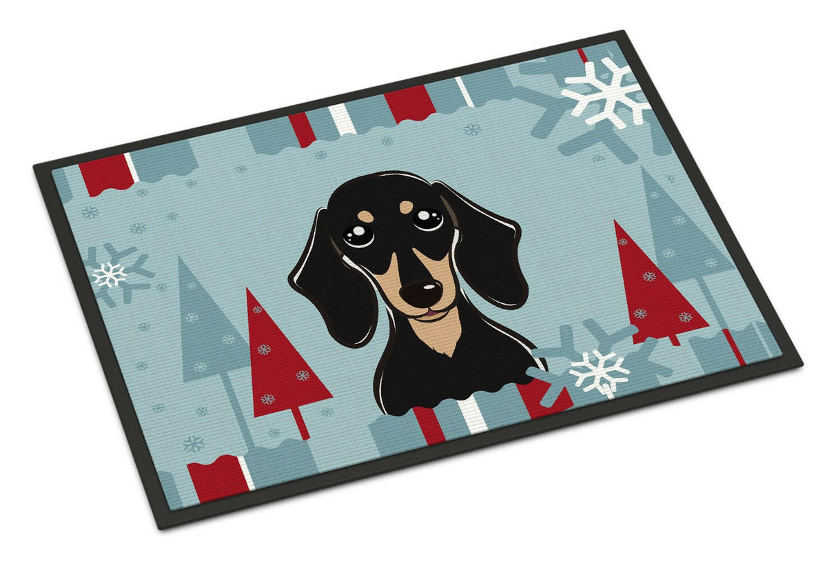 Winter Holiday Smooth Black and Tan Dachshund Indoor or Outdoor Mat 18x27 BB1711MAT - the-store.com