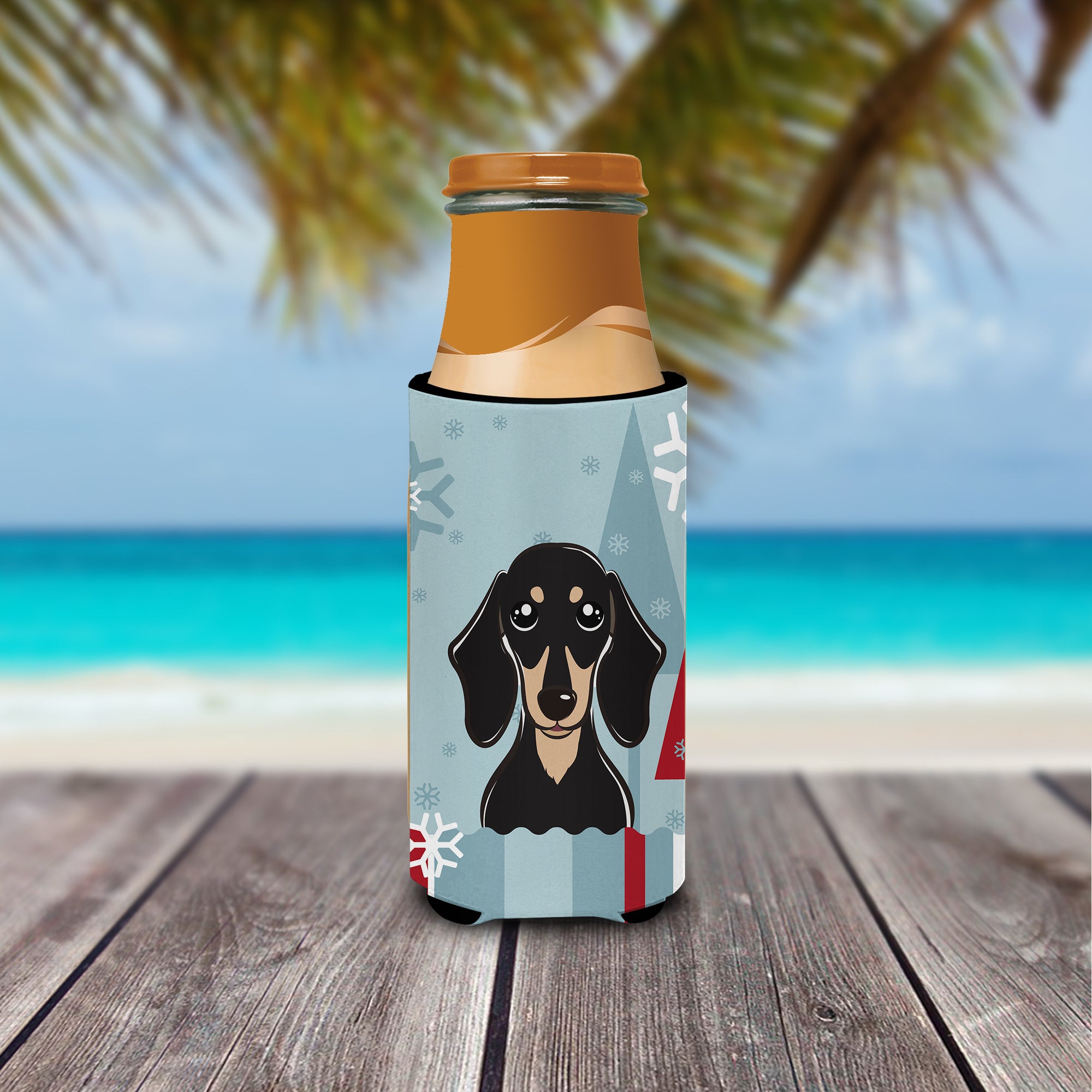 Winter Holiday Smooth Black and Tan Dachshund Ultra Beverage Isolateurs pour canettes minces BB1711MUK