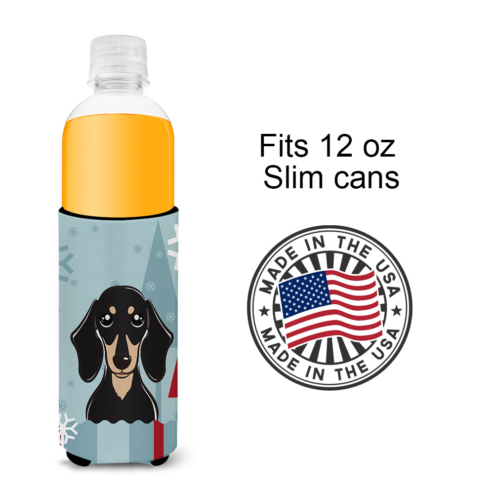 Winter Holiday Smooth Black and Tan Dachshund Ultra Beverage Isolateurs pour canettes minces BB1711MUK