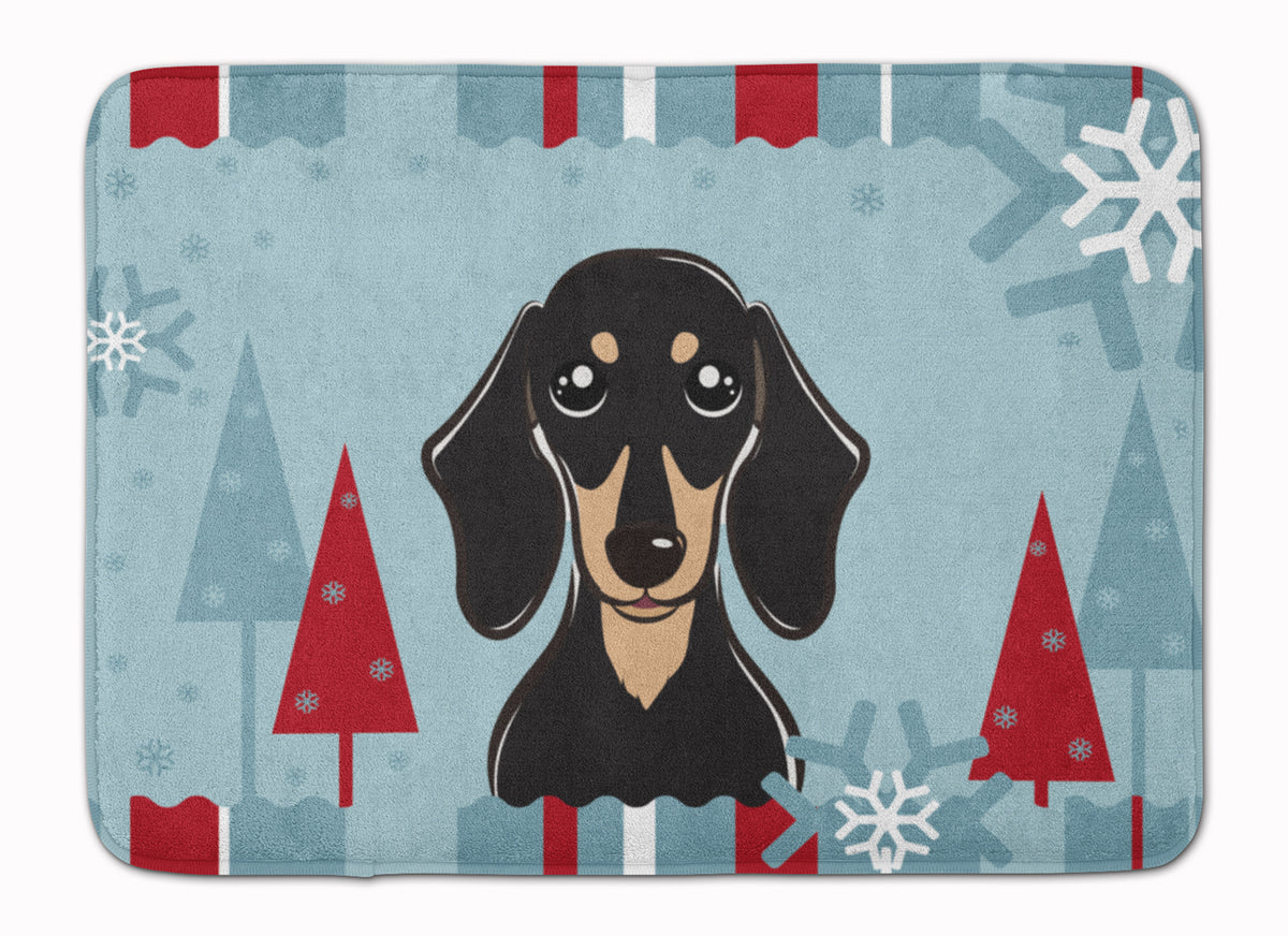 Winter Holiday Smooth Black and Tan Dachshund Machine Washable Memory Foam Mat BB1711RUG - the-store.com