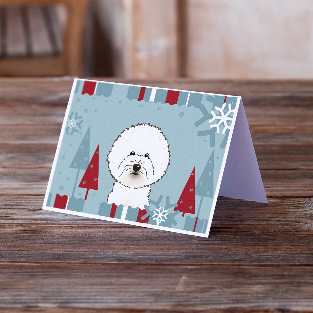 Winter Holiday Bichon Frise Greeting Cards and Envelopes Pack of 8 - the-store.com