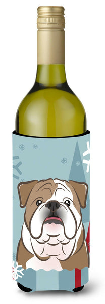 Winter Holiday English Bulldog  Wine Bottle Beverage Insulator Hugger BB1715LITERK by Caroline's Treasures