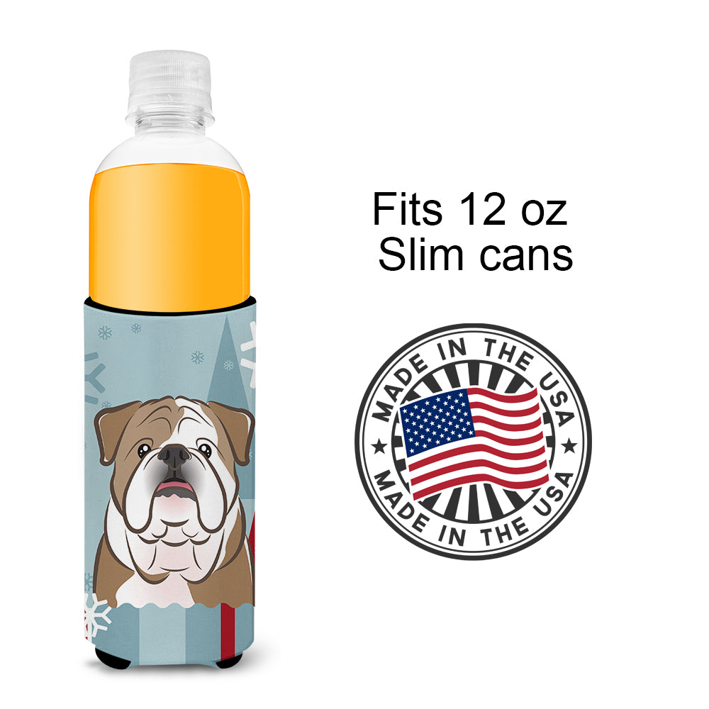 Winter Holiday English Bulldog  Ultra Beverage Insulators for slim cans BB1715MUK