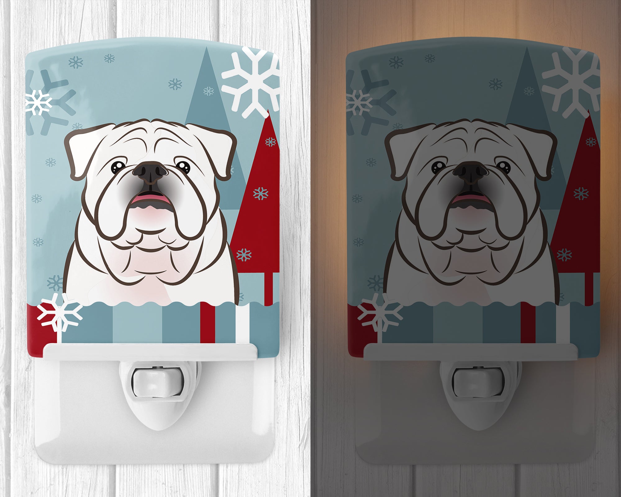 Winter Holiday White English Bulldog  Ceramic Night Light BB1716CNL - the-store.com