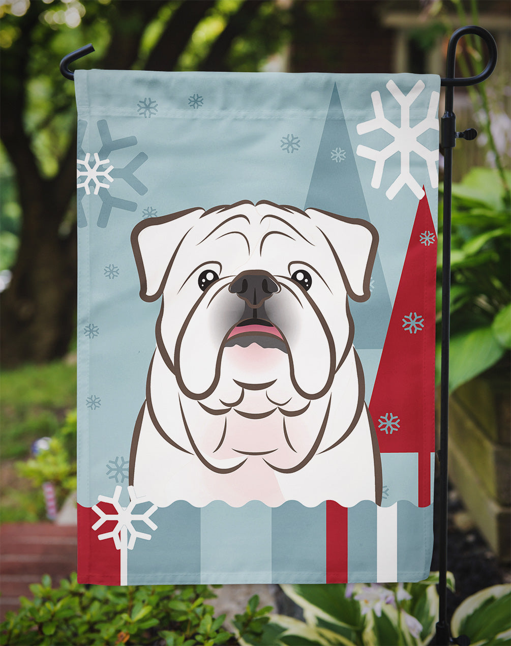 Winter Holiday White English Bulldog  Flag Garden Size BB1716GF.