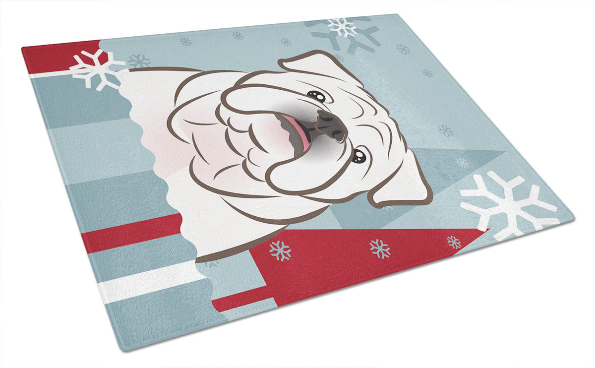 Winter Holiday White English Bulldog  Glass Cutting Board Large BB1716LCB by Caroline&#39;s Treasures