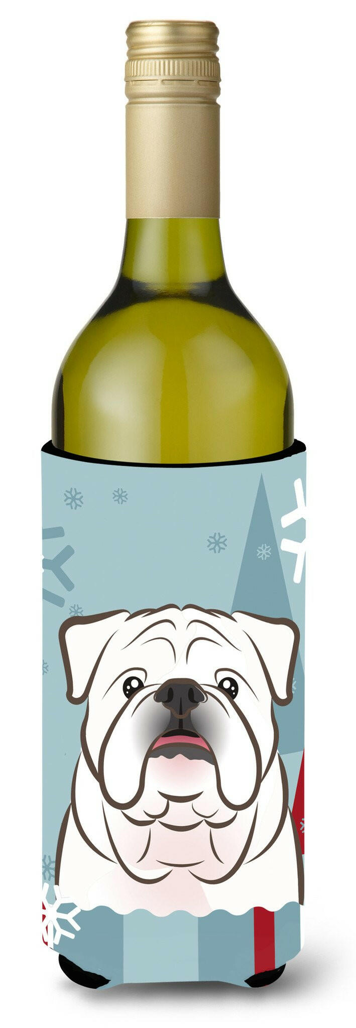 Winter Holiday White English Bulldog  Wine Bottle Beverage Insulator Hugger BB1716LITERK by Caroline&#39;s Treasures