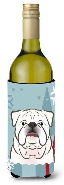 Winter Holiday White English Bulldog  Wine Bottle Beverage Insulator Hugger BB1716LITERK by Caroline's Treasures
