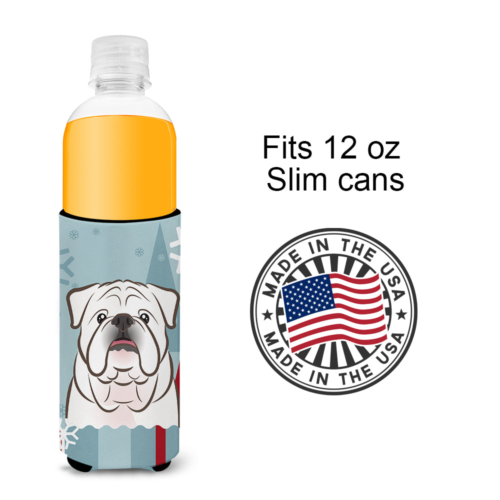 Winter Holiday White English Bulldog  Ultra Beverage Insulators for slim cans BB1716MUK  the-store.com.