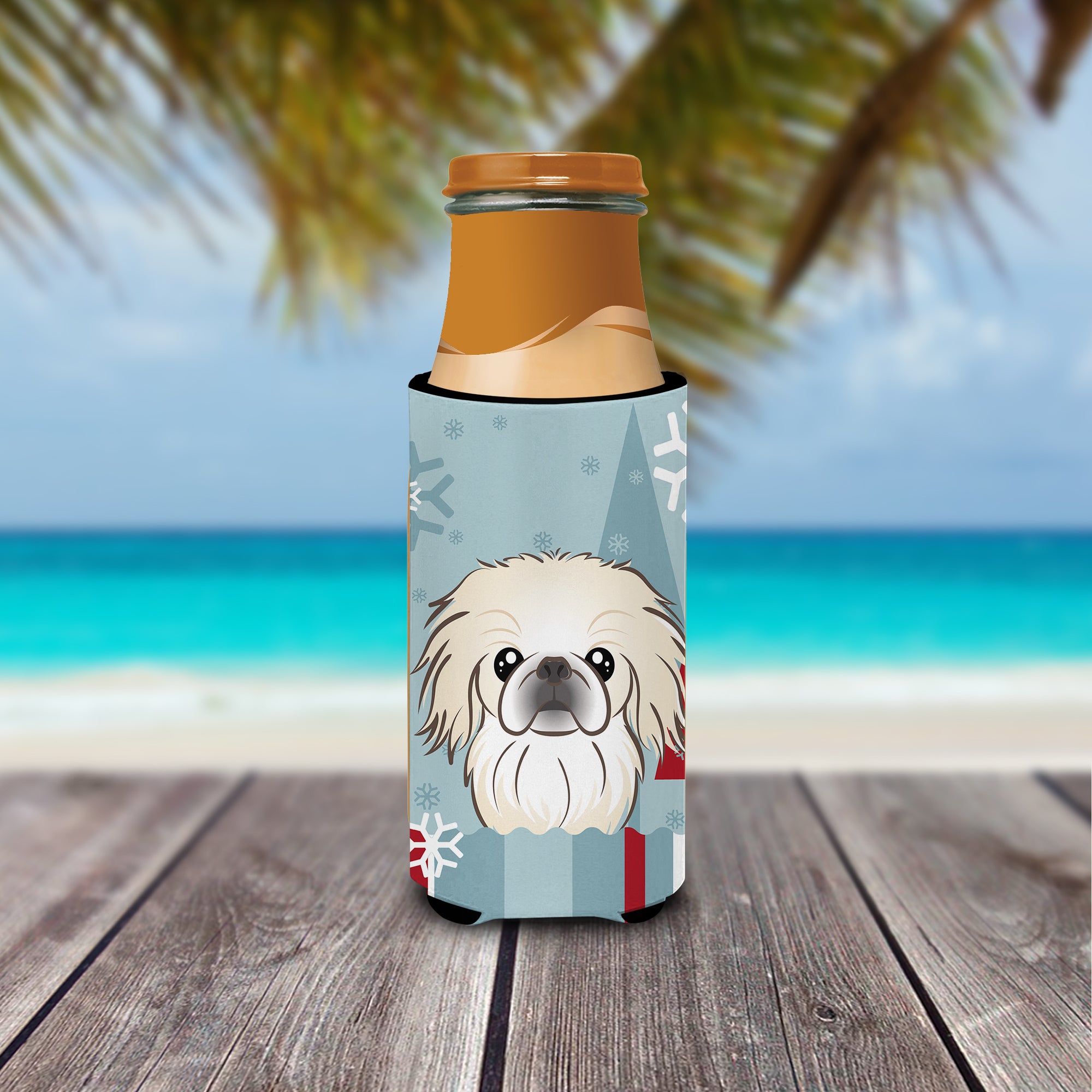 Winter Holiday Pekingese Ultra Beverage Insulators for slim cans BB1717MUK  the-store.com.