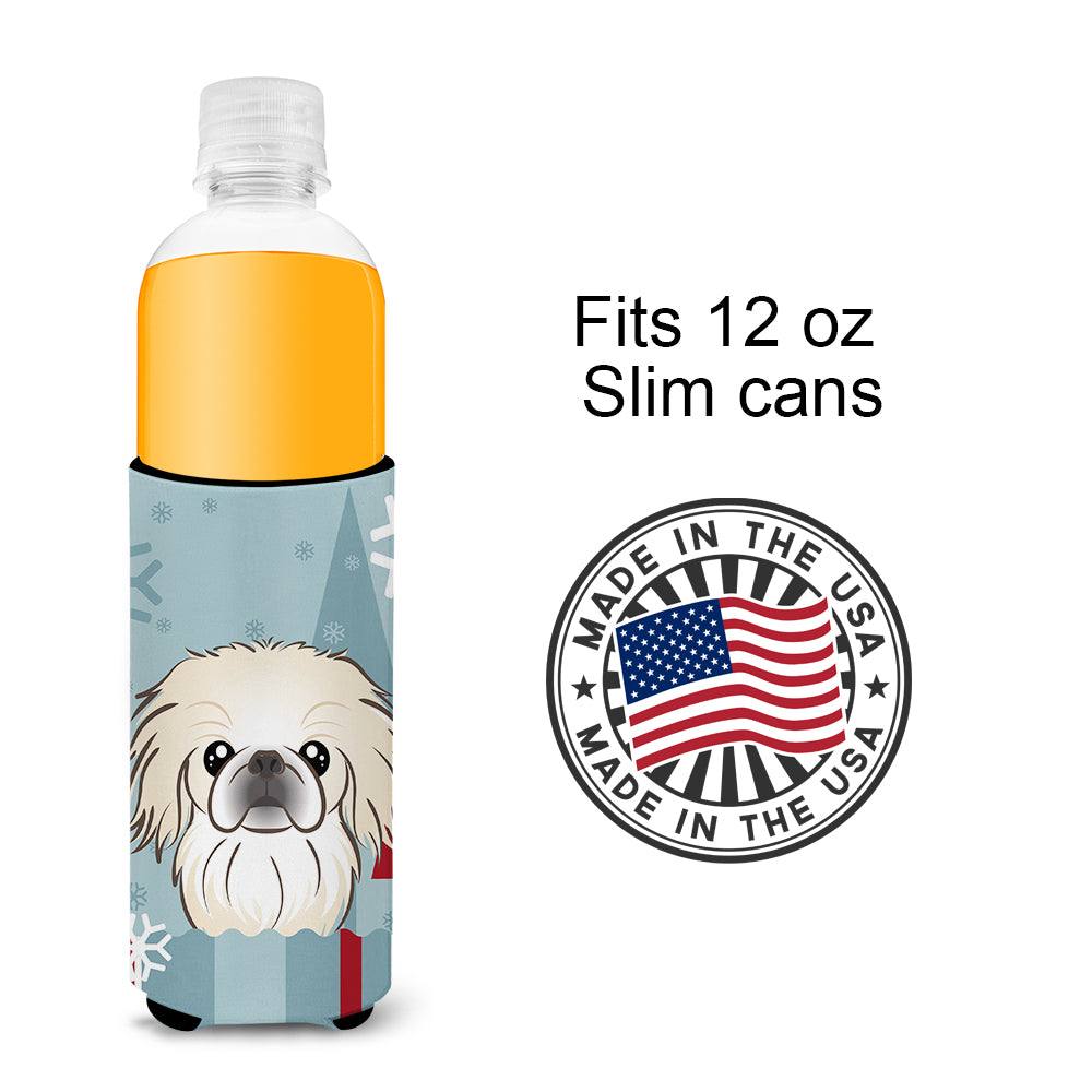 Winter Holiday Pekingese Ultra Beverage Insulators for slim cans BB1717MUK  the-store.com.