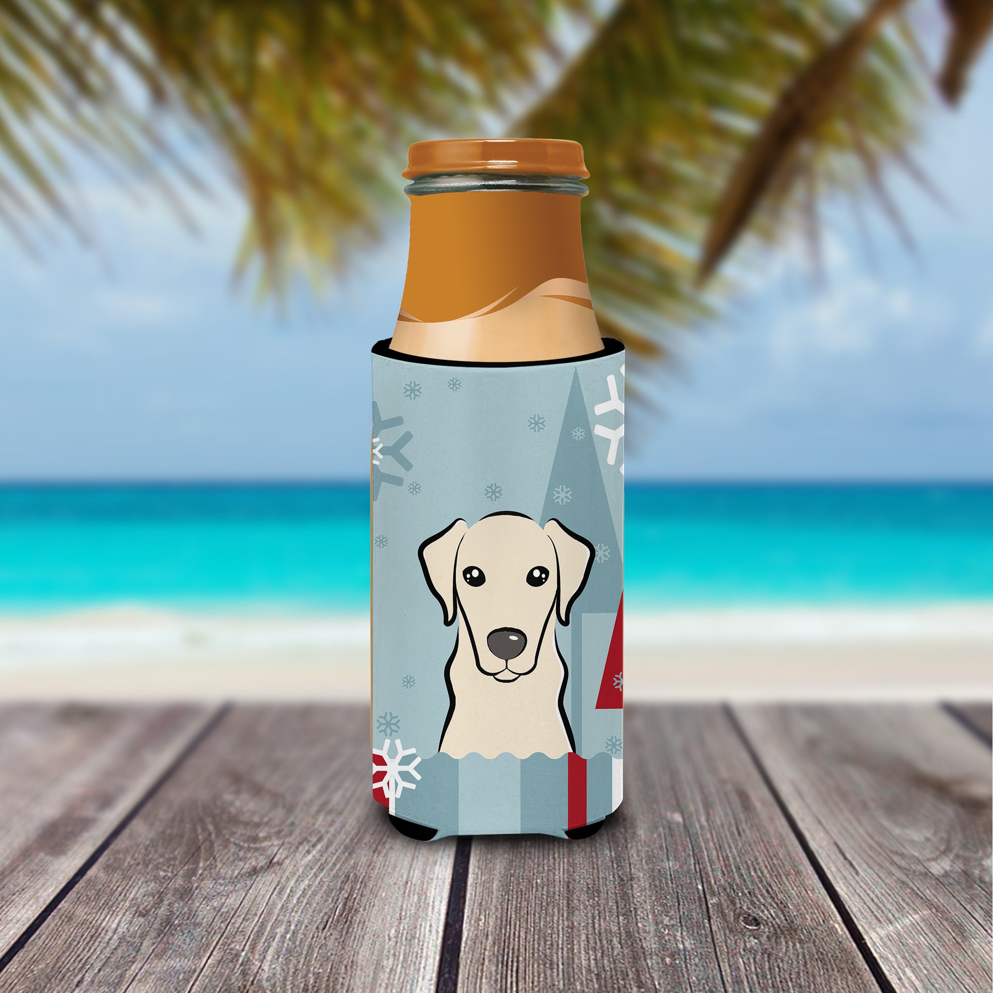 Winter Holiday Yellow Labrador Ultra Beverage Insulators for slim cans BB1718MUK  the-store.com.