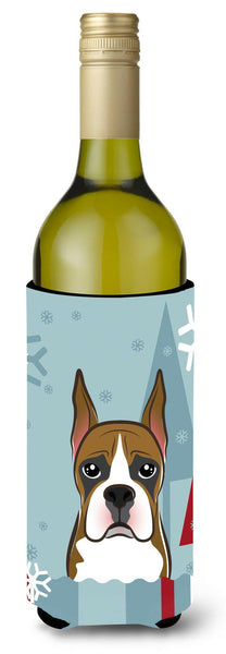 Winter Holiday Boxer Wine Bottle Beverage Insulator Hugger BB1719LITERK by Caroline's Treasures