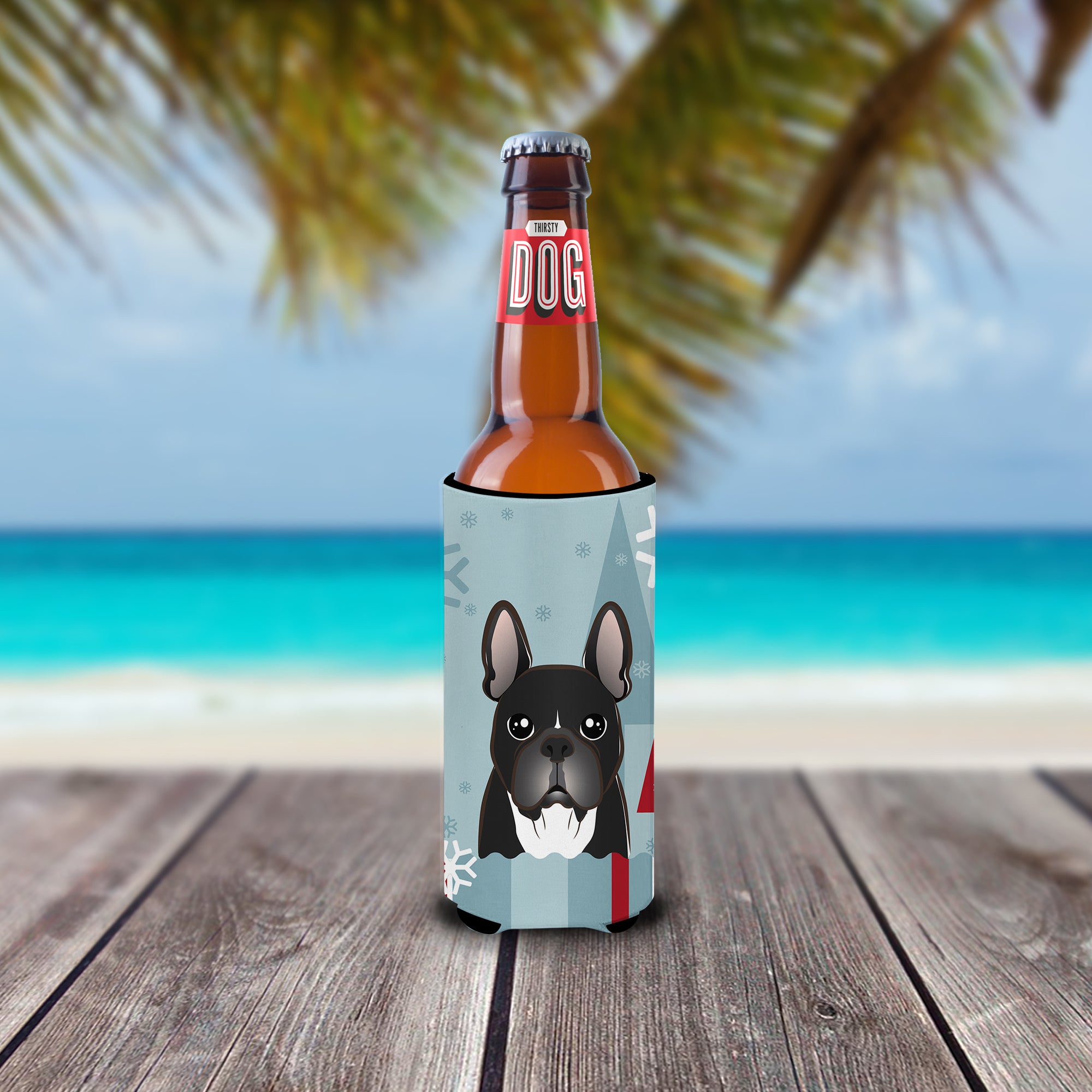 Winter Holiday French Bulldog Ultra Beverage Insulators for slim cans BB1723MUK  the-store.com.